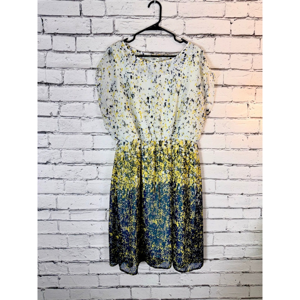 Cato Plus Size 14W White Yellow Gray Ombre Geometric Sleeveless Mid Dress